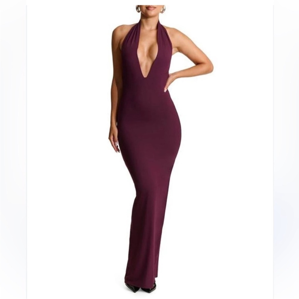 Naked Wardrobe Butter Deep Purple Backless Maxi Dress